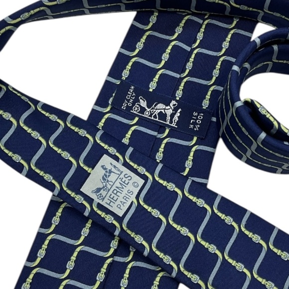 HERMÈS 7009 TA Blue Interlocking Belt Silk LUXURY Tie FRANCE - Picture 4 of 5